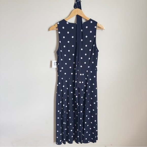 Anne Klein Navy/White Zipper Back Polka Dot Sleeveless Dress US 8 - Picture 2 of 5